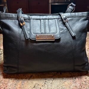The Sak Black Leather Shoulder Bag with Silver Accents
